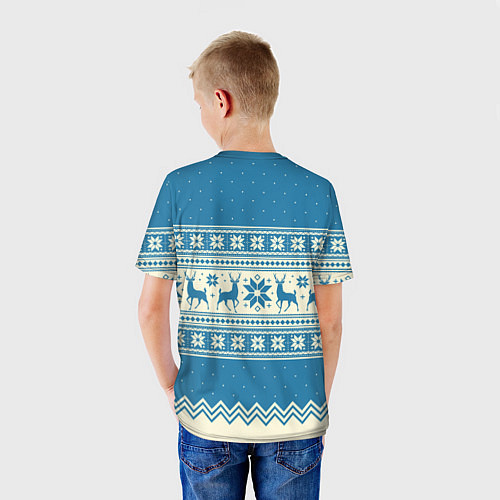 Детская футболка Sweater with deer on a blue background / 3D-принт – фото 4