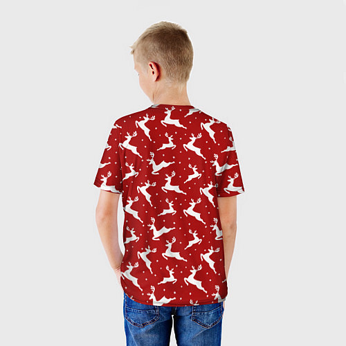 Детская футболка Красный паттерн с новогодними оленями / 3D-принт – фото 4