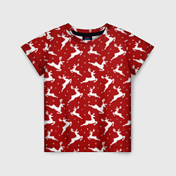 Детская футболка Красный паттерн с новогодними оленями
