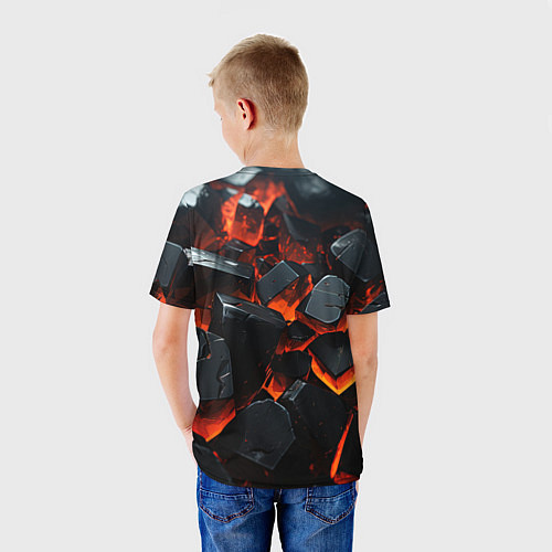 Детская футболка Черные камни с красным свечением / 3D-принт – фото 4