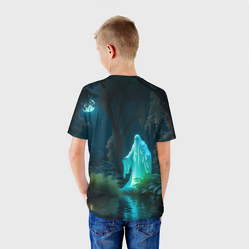 Детская футболка Светящийся зеленым призрак в лесу / 3D-принт – фото 4