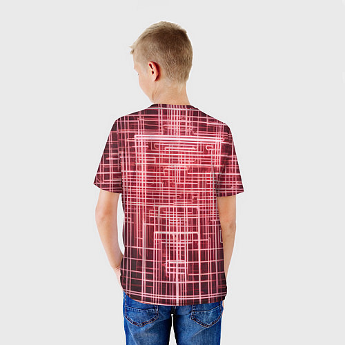 Детская футболка Красные неоновые полосы киберпанк / 3D-принт – фото 4