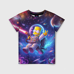 Детская футболка Барт Симпсон с лазерным пистолетом в космосе