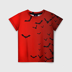 Детская футболка Летучие мыши на красном фоне