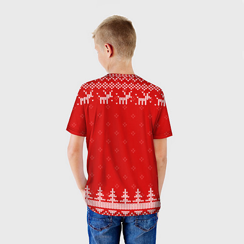 Детская футболка Новогодний теннисист: свитер с оленями / 3D-принт – фото 4