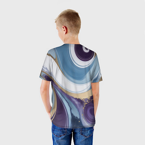 Детская футболка Абстрактный волнистый узор фиолетовый с голубым / 3D-принт – фото 4