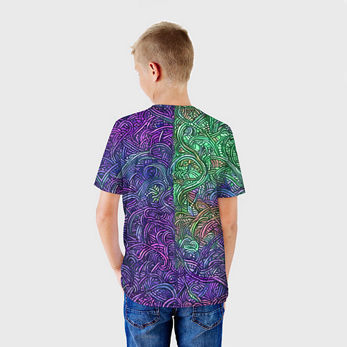 Детская футболка Вьющийся узор фиолетовый и зелёный / 3D-принт – фото 4