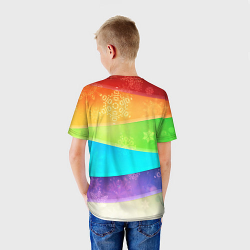 Детская футболка Абстрактный разноцветный волнистый фон со снежинка / 3D-принт – фото 4