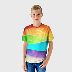 Футболка детская Абстрактный разноцветный волнистый фон со снежинка, цвет: 3D-принт — фото 2