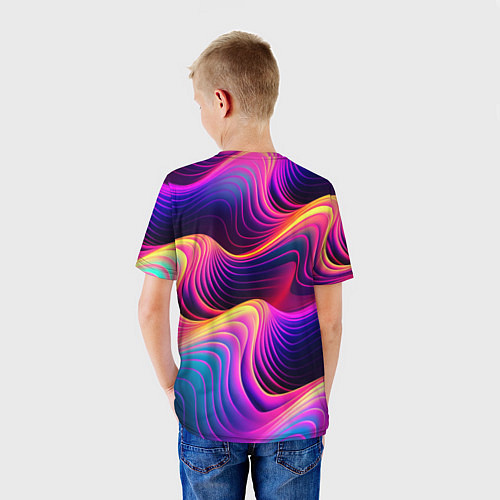 Детская футболка Неоновый узор неоновая волна / 3D-принт – фото 4
