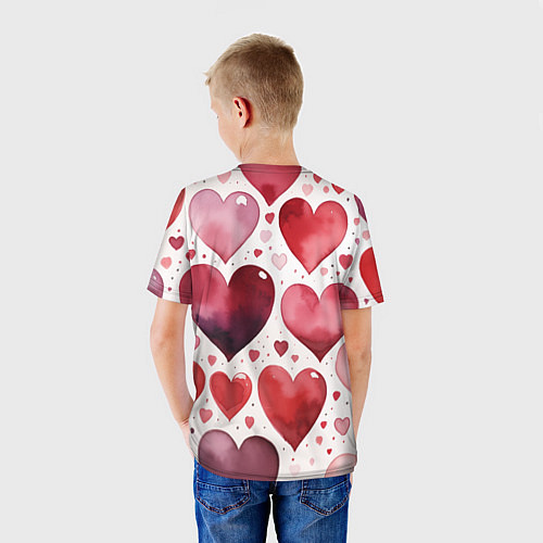 Детская футболка Паттерн акварельные сердечки / 3D-принт – фото 4