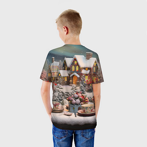 Детская футболка Объемные новогодние домики / 3D-принт – фото 4