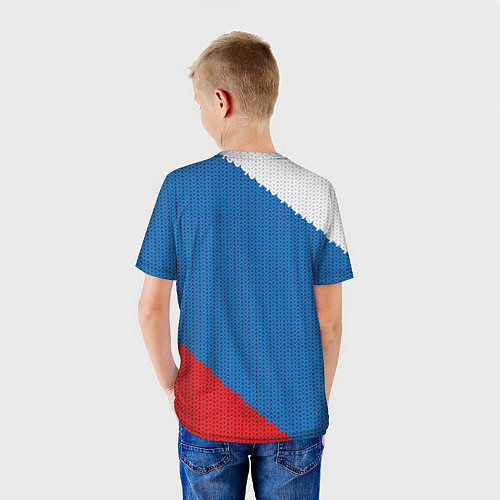 Детская футболка Белый синий красный вязаный фон / 3D-принт – фото 4