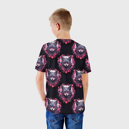 Детская футболка Паттерн с волками и сердечками / 3D-принт – фото 4