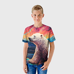 Футболка детская Белый медведь на фоне северного сияния, цвет: 3D-принт — фото 2