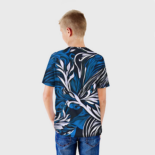 Детская футболка Синий и белый узор на чёрном фоне / 3D-принт – фото 4