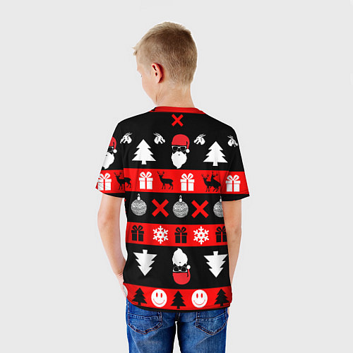 Детская футболка Новогодний патерн с оленями и сантой / 3D-принт – фото 4