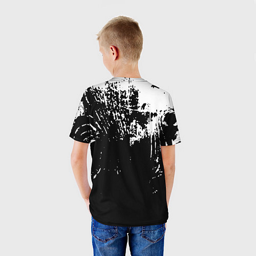 Детская футболка Черно-белый гранж текстуры дерева / 3D-принт – фото 4
