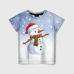 Детская футболка Весёлый снеговик в колпаке