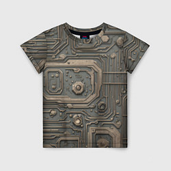 Детская футболка Металлическая ржавая обшивка с микросхемами и гайк