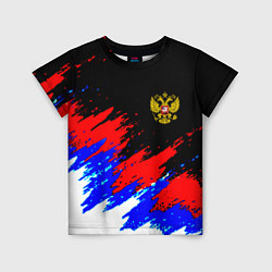 Детская футболка Россия триколор герб краски