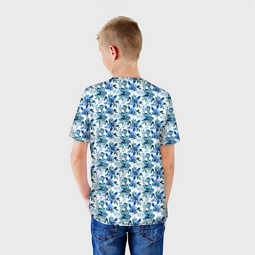 Детская футболка Полевые голубые цветы паттерн / 3D-принт – фото 4