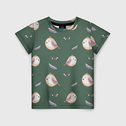 Детская футболка Птички и перышки на зеленом