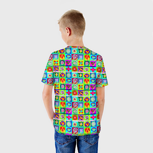 Детская футболка Сердца и квадраты абстракция / 3D-принт – фото 4