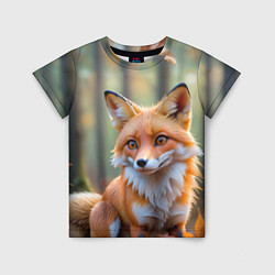 Детская футболка Портрет лисы в осеннем лесу