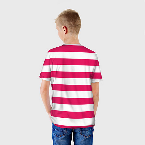 Детская футболка Красно белый узор в полоску / 3D-принт – фото 4