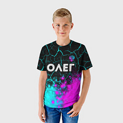 Футболка детская Олег и неоновый герб России посередине, цвет: 3D-принт — фото 2