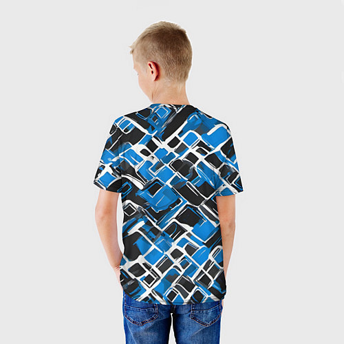 Детская футболка Синие фигуры и белые линии / 3D-принт – фото 4