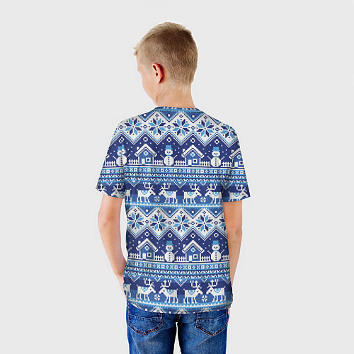 Детская футболка Вязанный зимний пейзаж с оленями / 3D-принт – фото 4