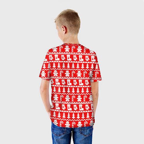 Детская футболка Новогодний узор с пряничными человечками и елками / 3D-принт – фото 4