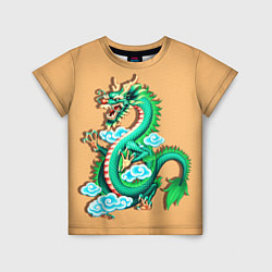 Детская футболка Зелёный дракон на оранжевой текстуре