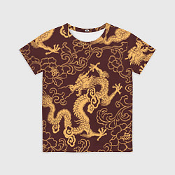 Детская футболка Черно-золотая гравюра дракона