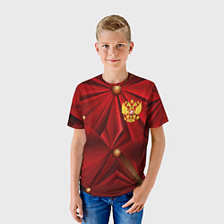Футболка детская Золотой герб России на красной абстракции, цвет: 3D-принт — фото 2