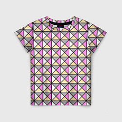 Детская футболка Геометрический треугольники бело-серо-розовый
