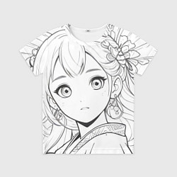 Детская футболка Портрет девушки аниме карандашом