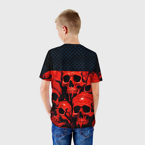 Детская футболка Расплавленные красные черепа стёжка / 3D-принт – фото 4