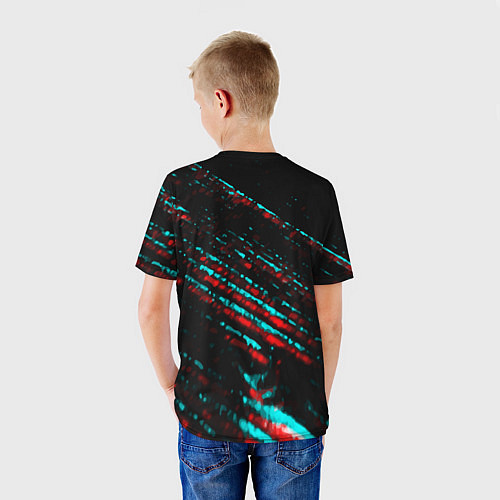 Детская футболка GTA6 в стиле glitch и баги графики на темном фоне / 3D-принт – фото 4