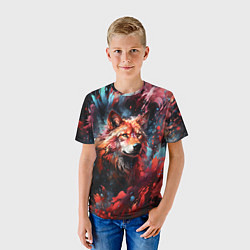 Футболка детская Красный волк в брызгах краски, цвет: 3D-принт — фото 2