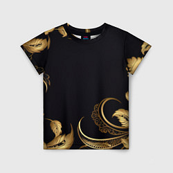 Детская футболка Золотистые объемные листья и узоры