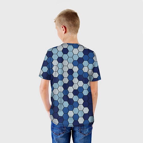 Детская футболка Камуфляж гексагон синий / 3D-принт – фото 4