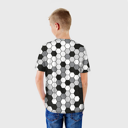 Детская футболка Камуфляж гексагон серый / 3D-принт – фото 4