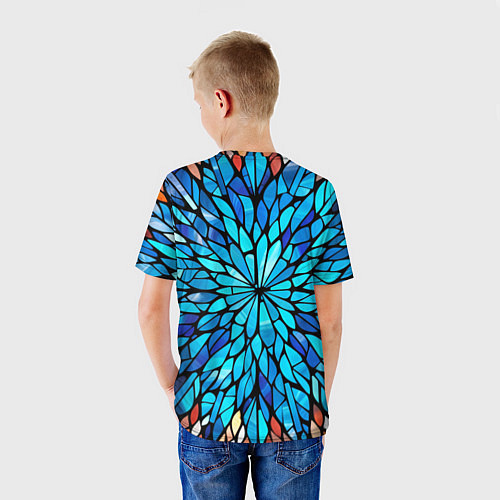 Детская футболка Голубой витражный цветок / 3D-принт – фото 4