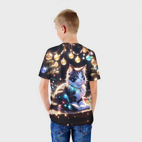 Детская футболка Кот и новогодние украшения / 3D-принт – фото 4