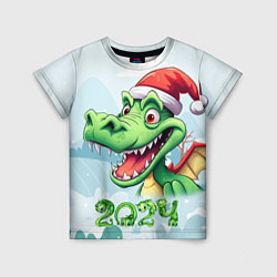 Детская футболка Зеленый счастливый дракон новогодний