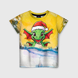 Детская футболка Веселый дракон зеленый 2024
