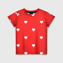 Детская футболка Белые сердца на красном фоне